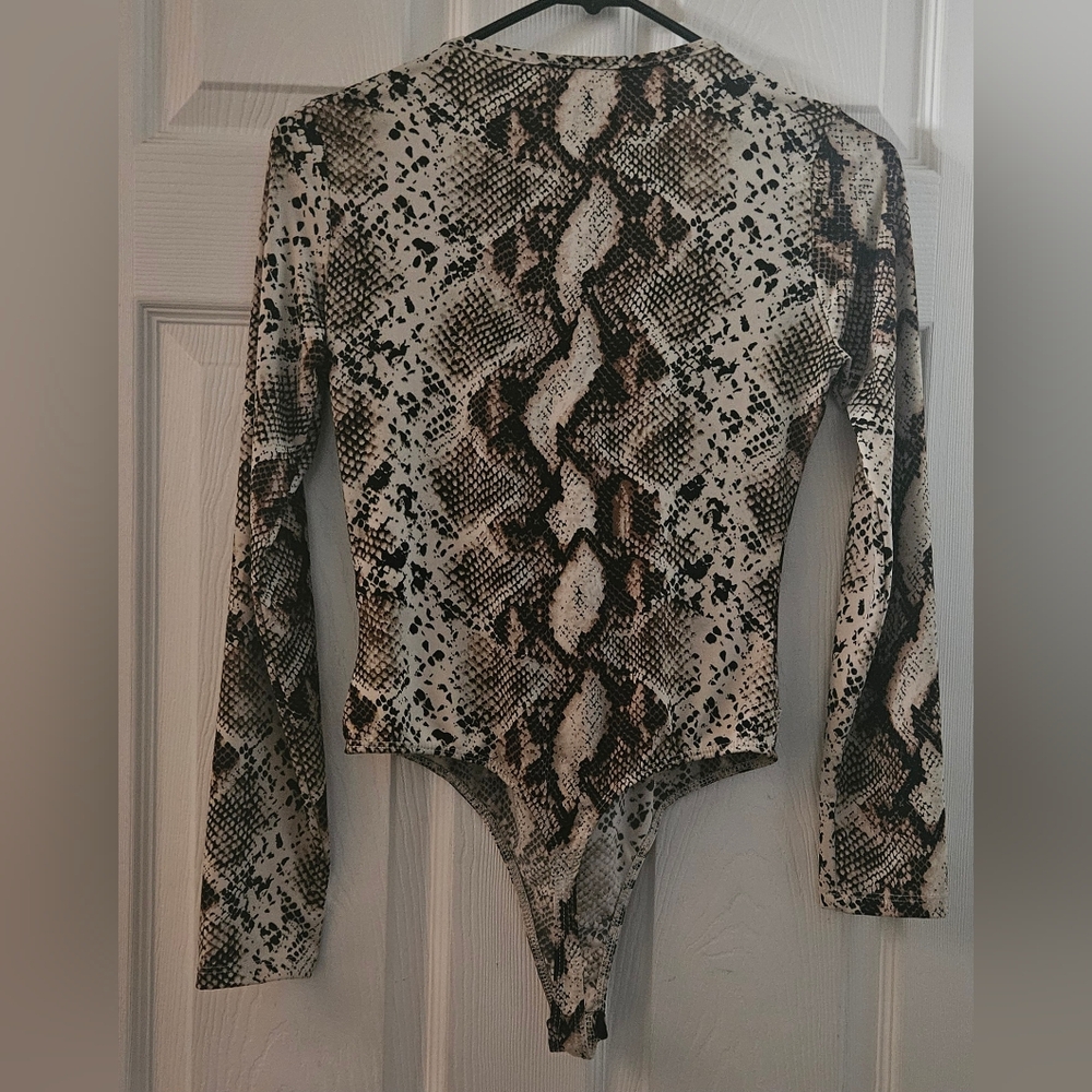 Chocolate Snakeskin Print Bodysuit - Picture 2 of 5